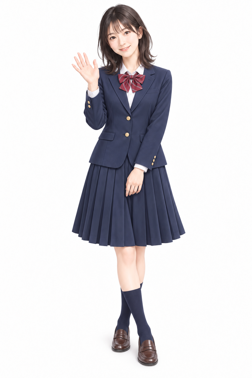 学生服姿で手を振るマスコットガール